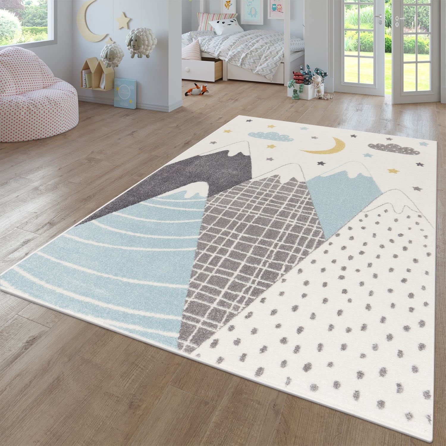 Paco Home Pastel Mountain & Star Moon Nursery Rug - 3'11