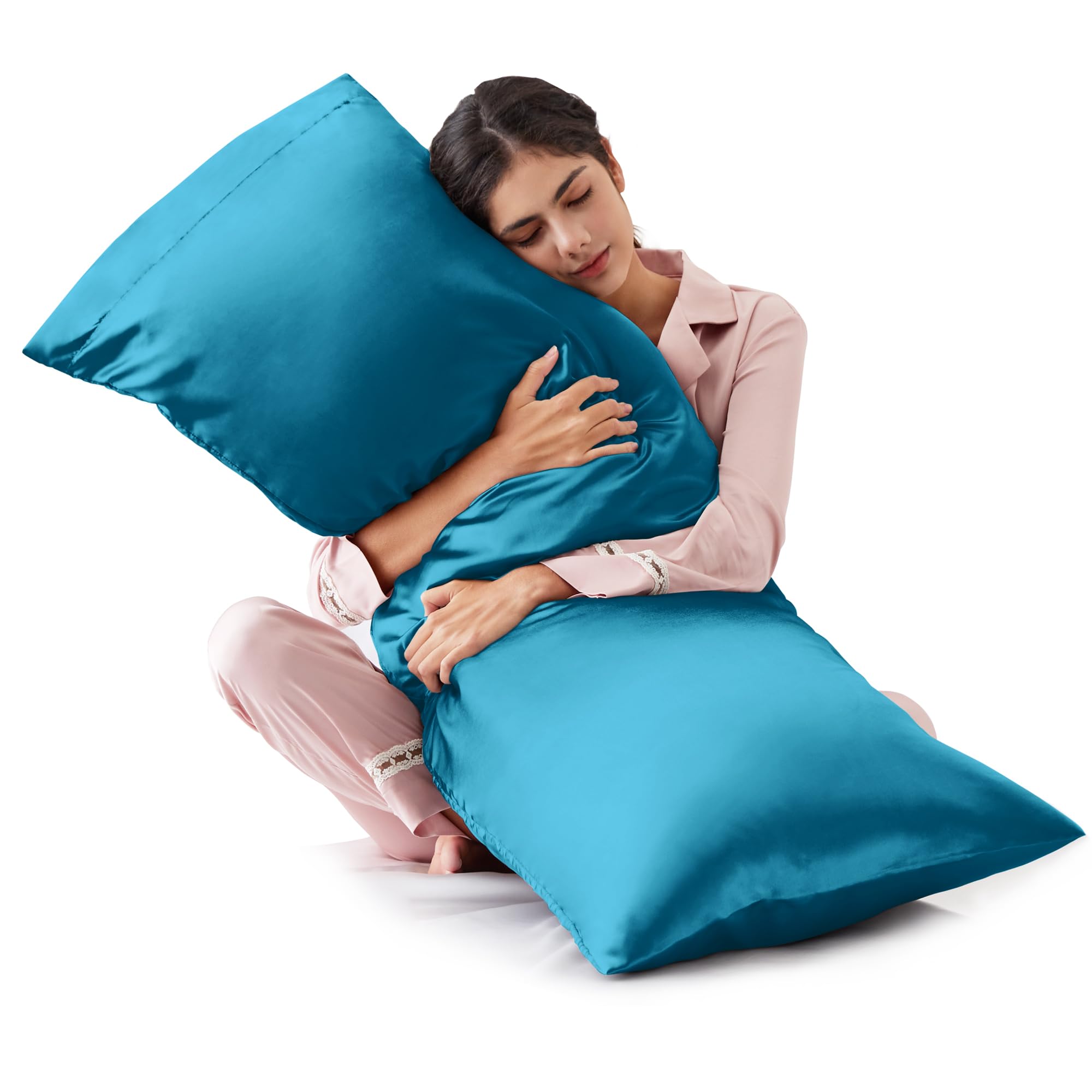 20x54 Inch Teal Blue Satin Body Pillow Cover with Envelope Closure - Soft Cooling Pillowcase for Hair & Skin Care - Luxurious Silk-like Feel for Bedroom, Lounge & Travel