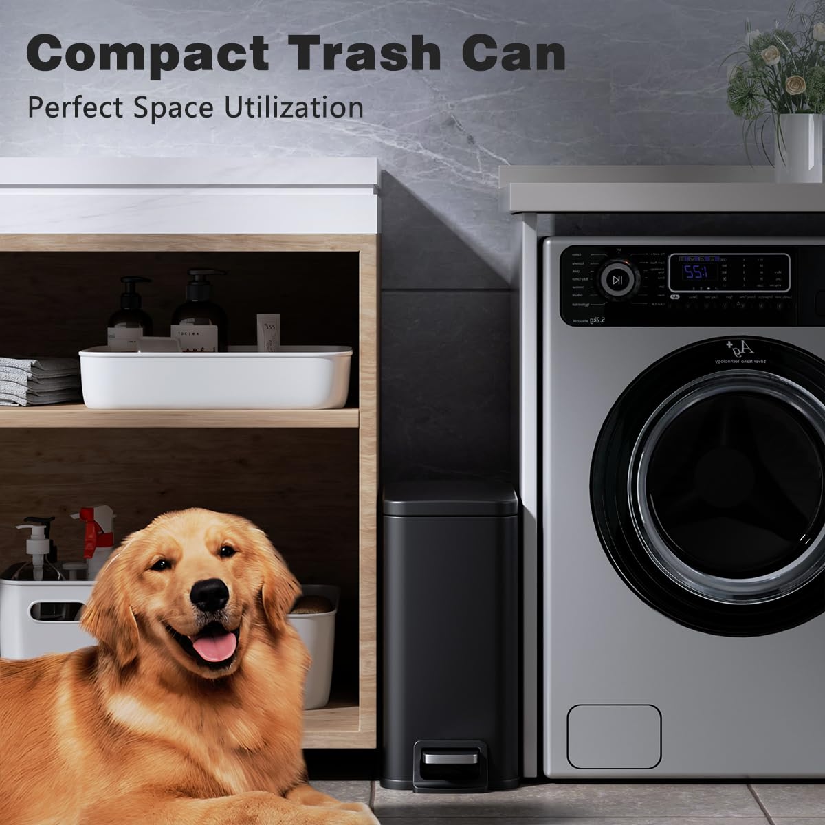 Stainless Steel Slim Bathroom Trash Can 1.6 Gallon with Soft Close Lid & Removable Inner Bucket - Durable Step Pedal Garbage Bin for Toilet, Bedroom, Kitchen, Office - Perfect for Small Spaces & Odor Control
