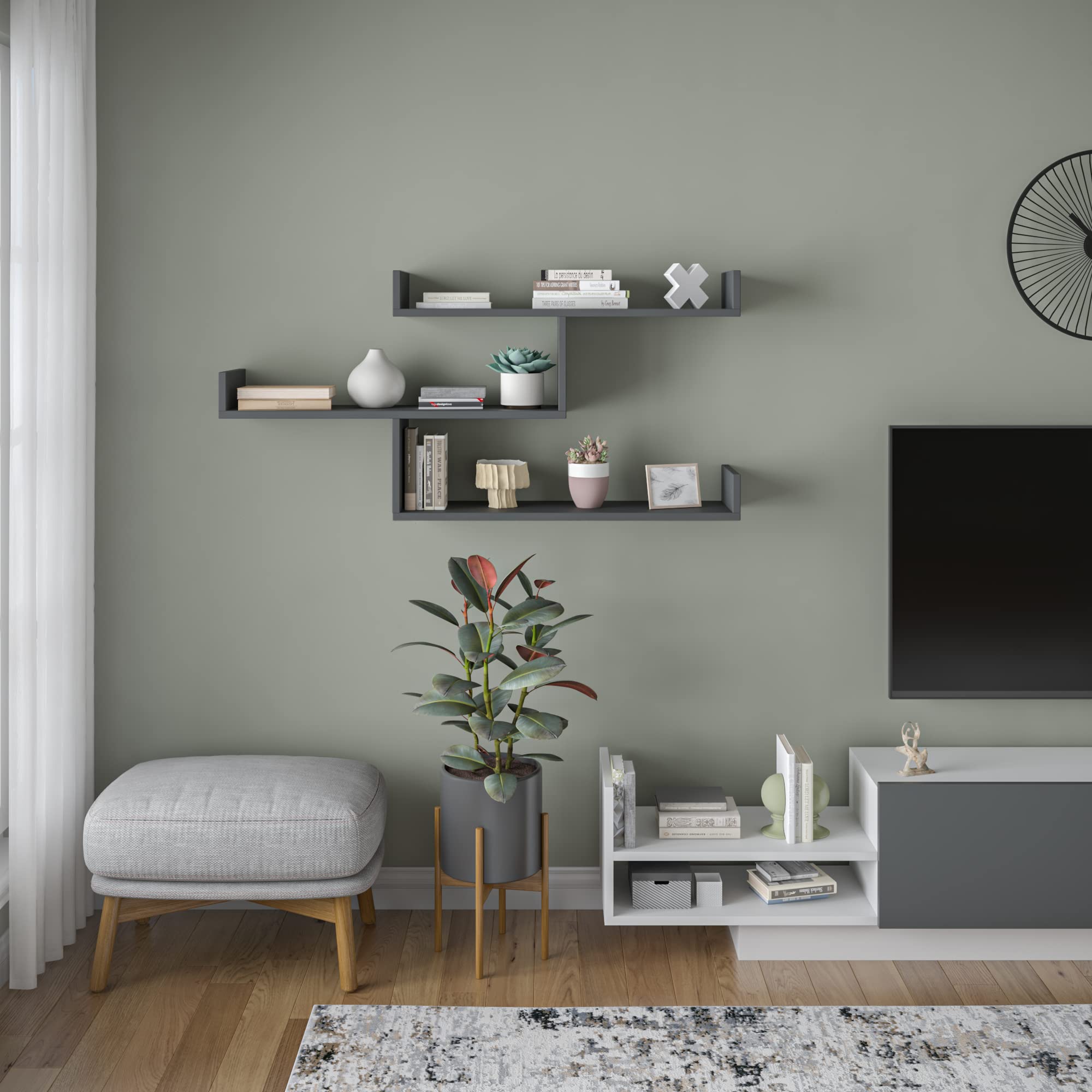 Ada Home Decor Wilton Modern Anthracite Wall Shelf 26