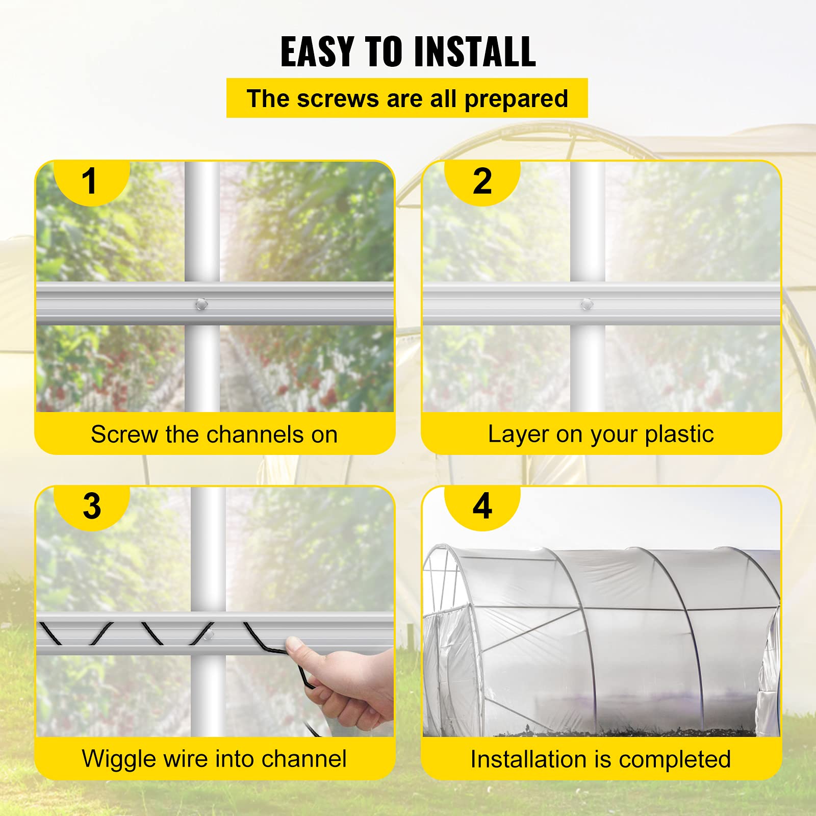 VEVOR 30-Pack Greenhouse Spring Wire & Lock Channel Kit - 6.56ft PE Coated Aluminum Alloy with Screws for Plastic Poly Film or Shade Cloth Attachment (Silver) - Perfect for DIY Greenhouse, Garden Plant Support, and Outdoor Shade Structures