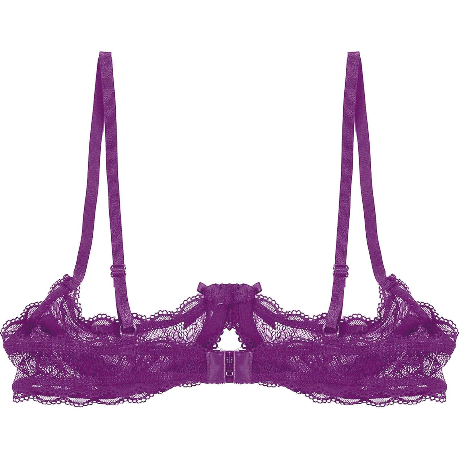 Women's Sheer Lace Bralette - 1/4 Cup Push Up Underwire Shelf Bra with Mesh Vest Top | Sexy Lingerie for Date Night, Club Wear & Intimate Moments