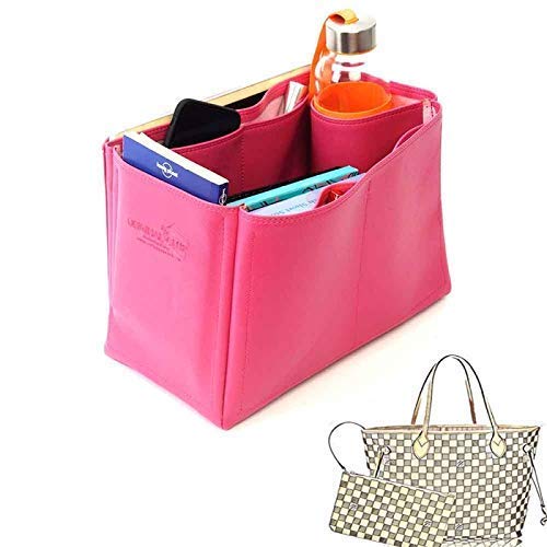 Stylish Vegan Leather Handbag Organizer in Fuchsia Pink - Perfect Fit for Louis Vuitton Neverfull MM & Other Designer Totes | Travel, Work & Daily Use Organizer