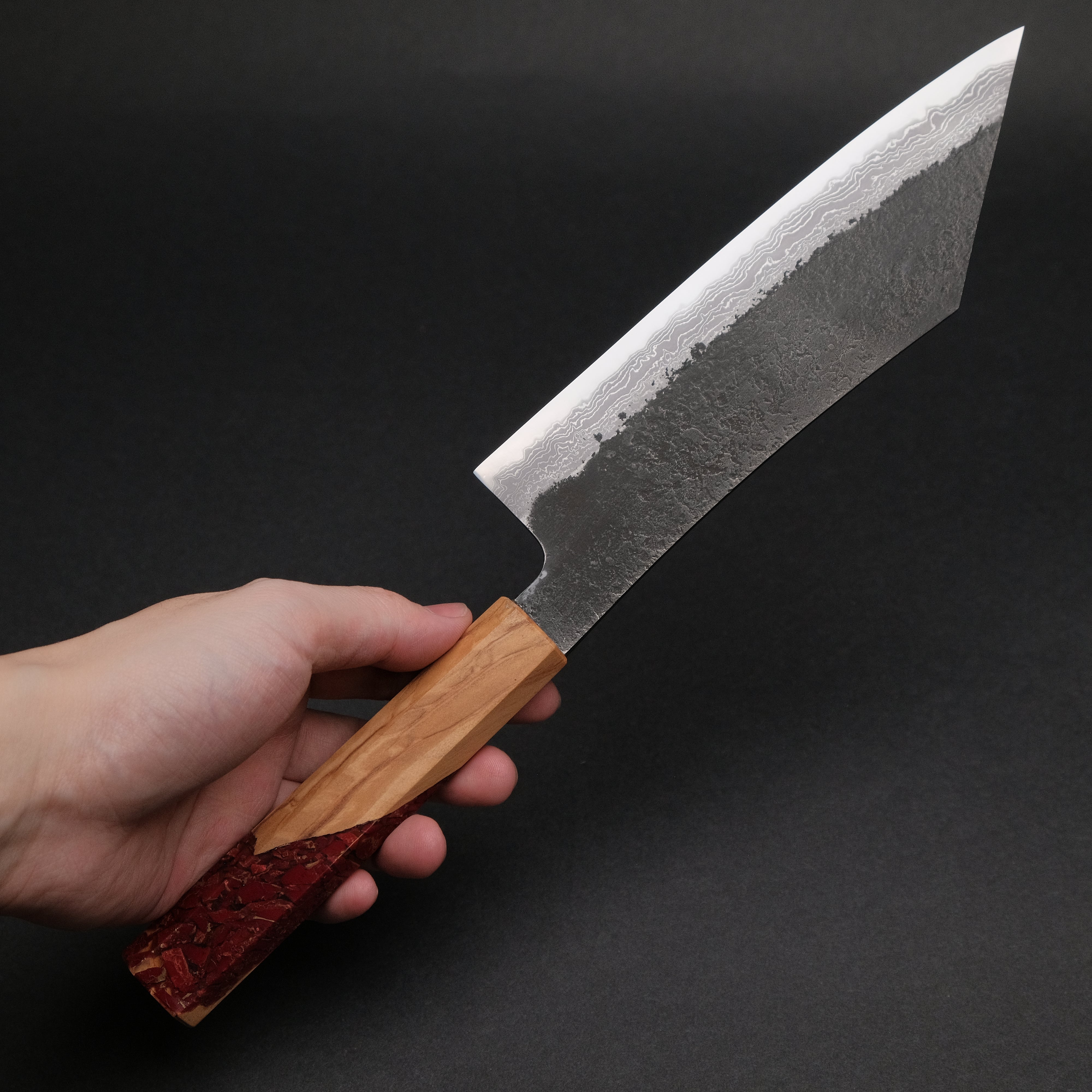 Premium Ajikataya White #2 Nashiji Damascus Hakata 180mm Chef Knife with Olive Wood TQRPV Handle (#57) - Perfect for Sushi, Sashimi & Precision Kitchen Tasks