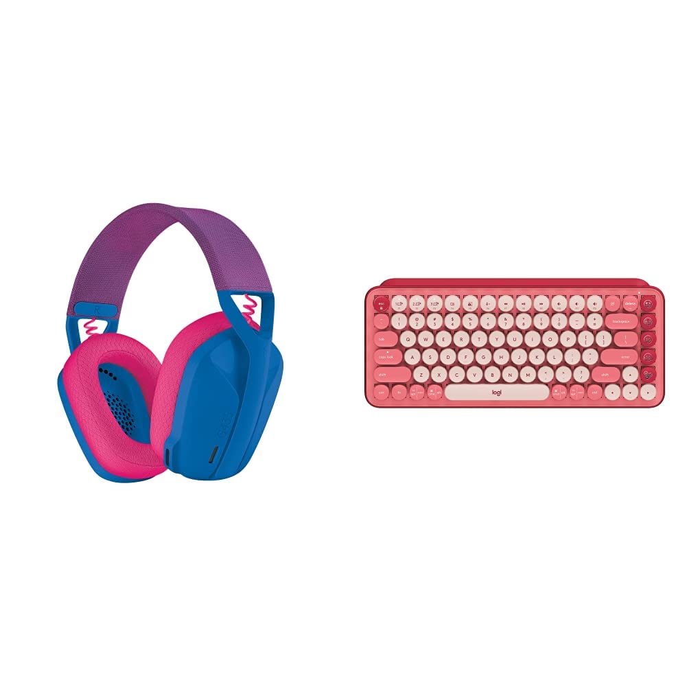 Logitech G435 Lightspeed & Bluetooth Wireless Gaming Headset with POP Keys Mechanical Keyboard - Blue & Rose Bundle for PC, PS5, Xbox Gaming & Office Work