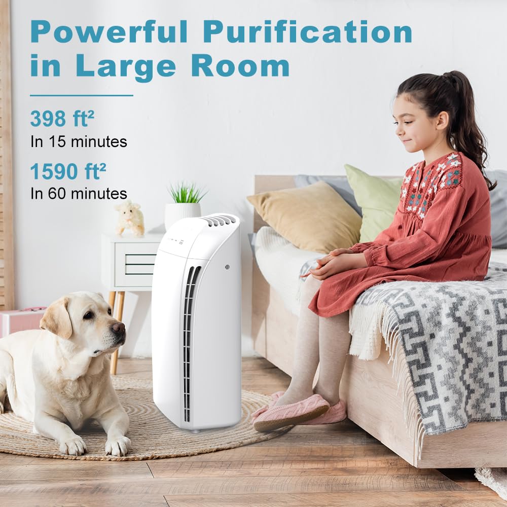 Membrane Solutions MSA3 H13 True HEPA Air Purifier for Home & Bedroom - Covers 1590 sq ft, 22dB Ultra Quiet, 99.97% Allergen Removal for Smoke, Dust, Pet Odor - Ozone Free Air Cleaner for Allergy Relief & Better Sleep
