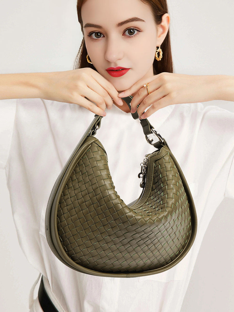 Stylish Woven Crescent Leather Crossbody Bag for Women - Perfect for Work, Travel & Everyday Use