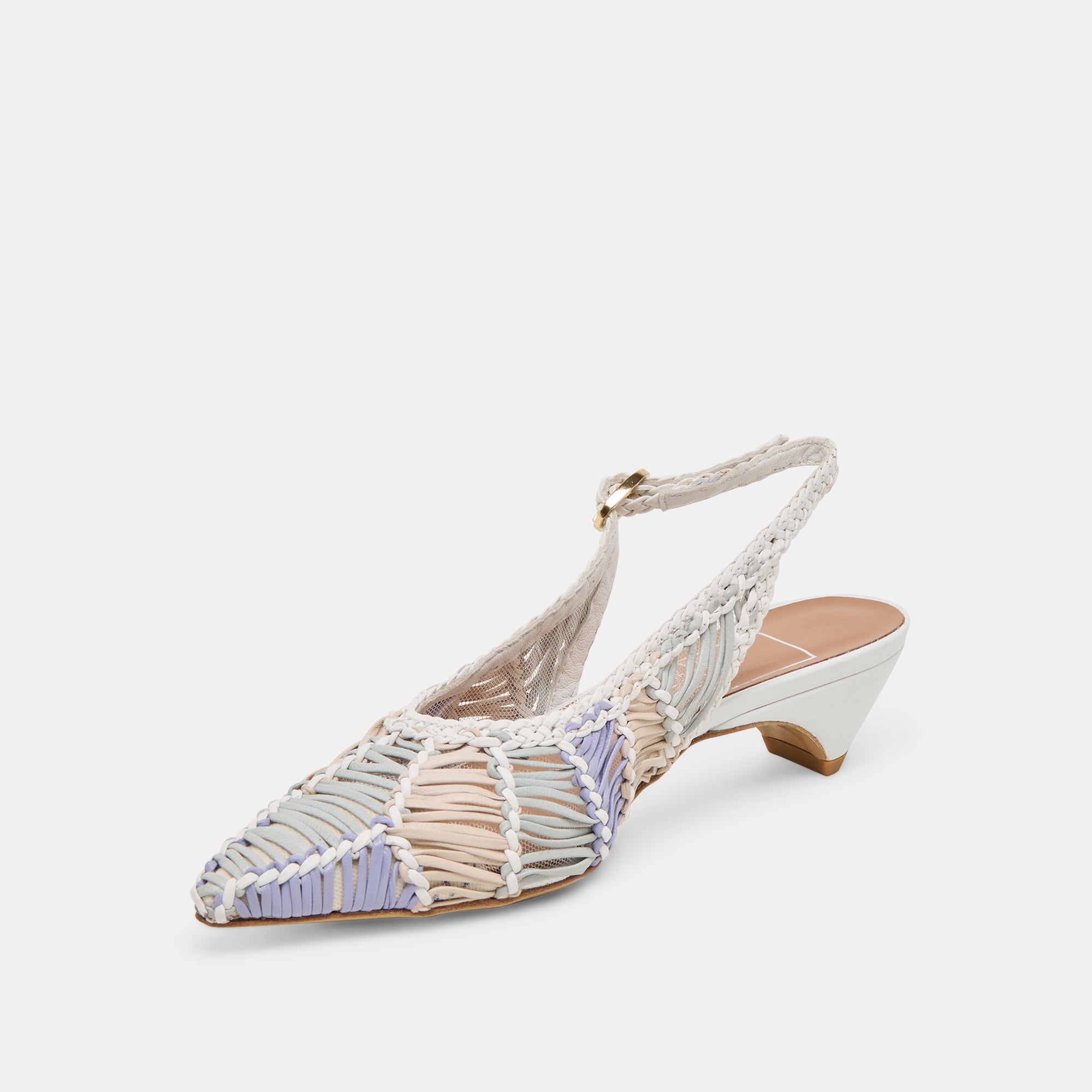 DAFNEY Women's White Multi Woven Leather Heels - Elegant High Heel Pumps for Office, Party & Special Occasions