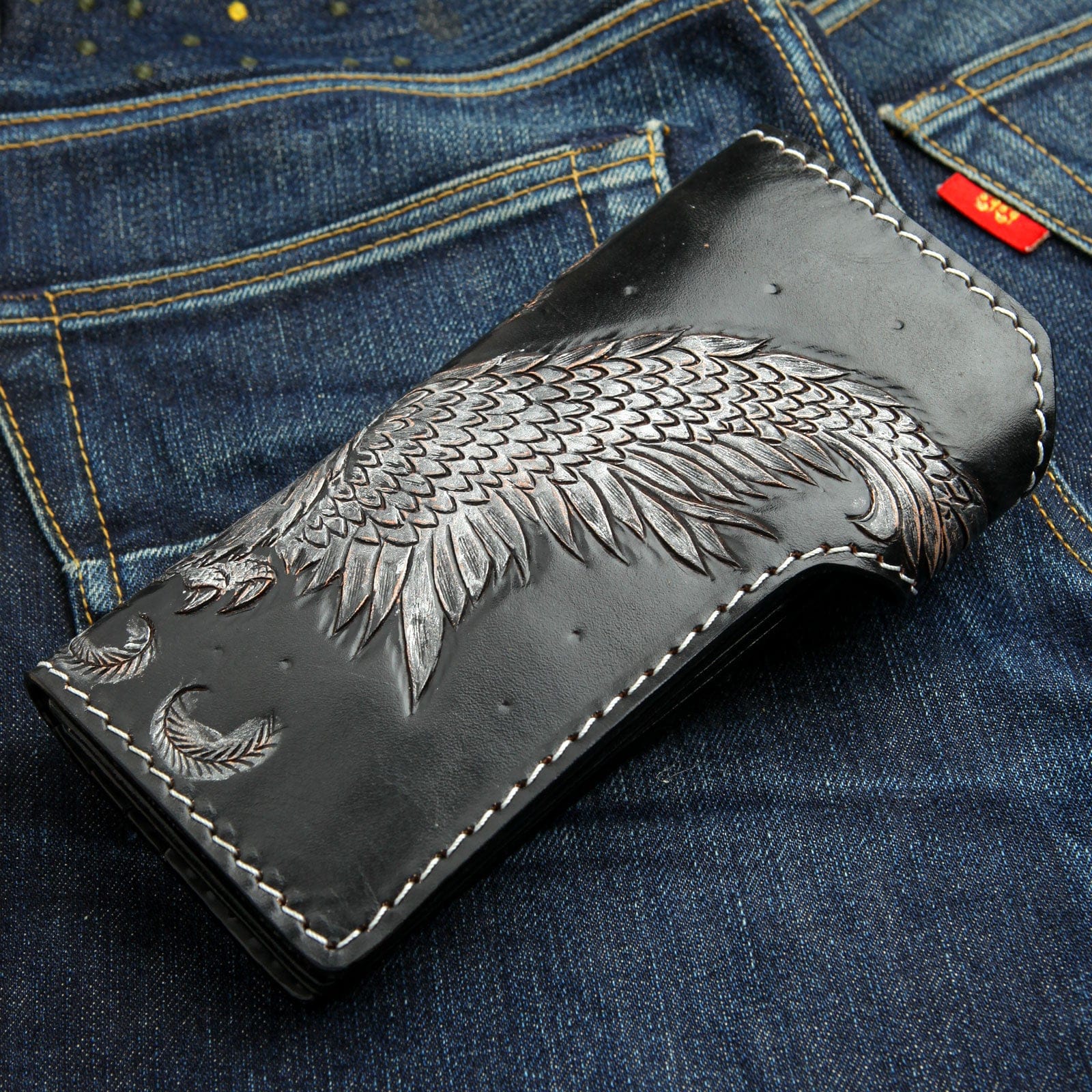 Genuine Cowhide Leather Biker Wallet for Men - American Eagle Harley Davidson Style - Perfect for Motorcycle Riders & Everyday Use