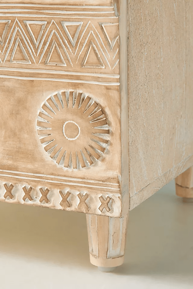 Hand Carved Antique Nightstand - Solid Wood Bedside Table | Handmade Wooden Lamp Stand from Delhi | Perfect for Bedroom Decor & Boho Home Style