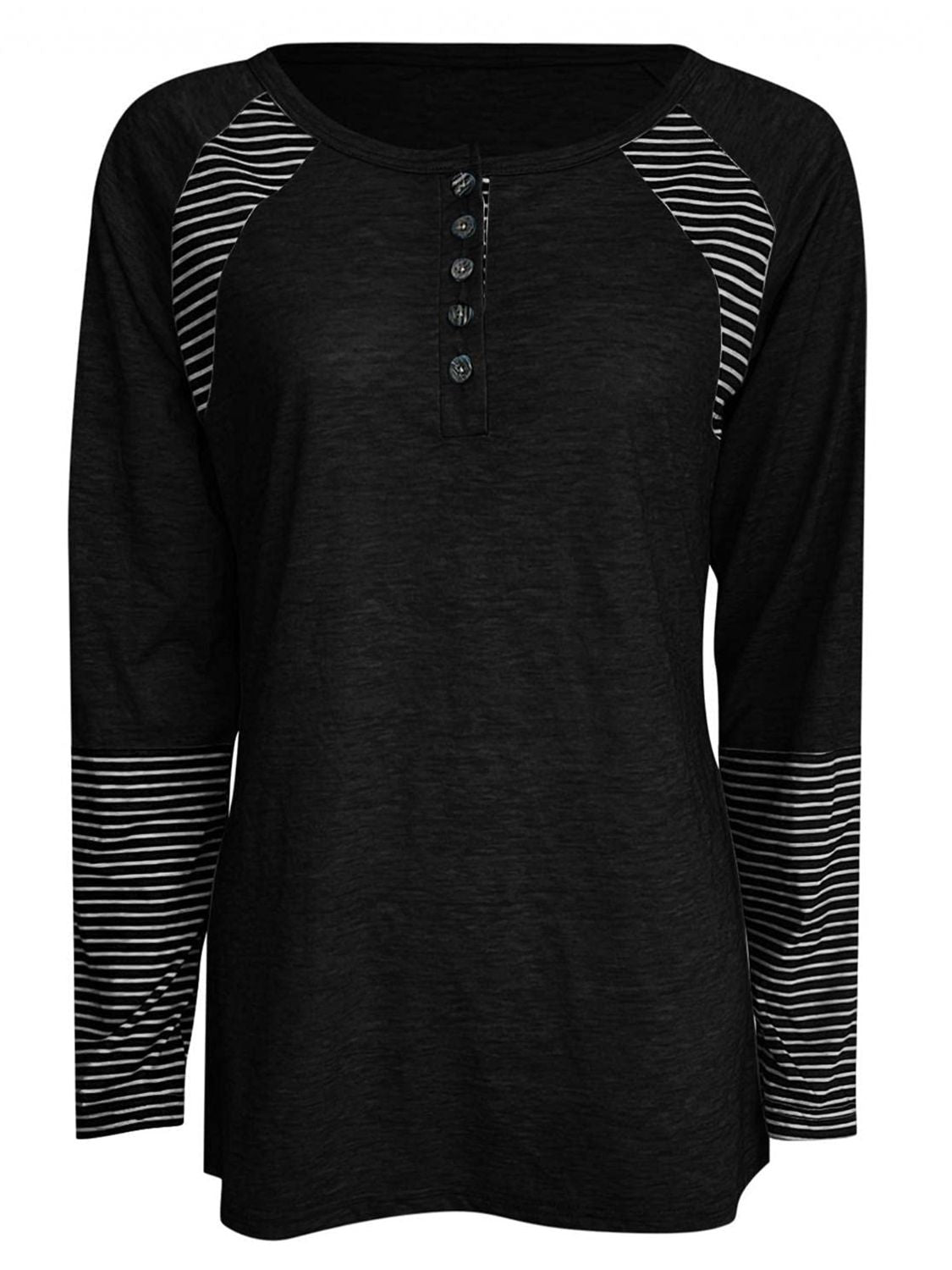 Men's Full Size Striped Quarter Button Long Sleeve T-Shirt - Casual Comfort Wear for Everyday Outfits & Layering