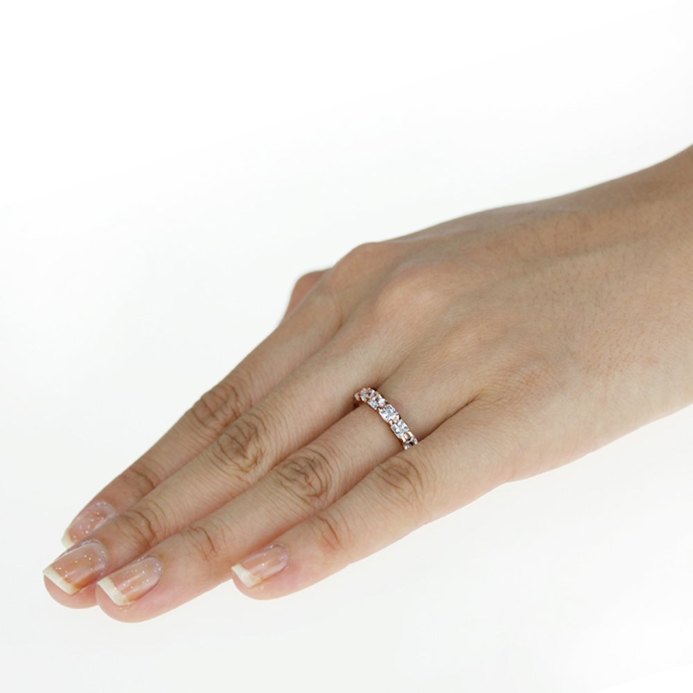 14K Rose Gold Plated Sterling Silver Princess Cut CZ Eternity Ring Band - 3MM Width, Sizes 4-12 | Elegant Wedding, Anniversary & Valentine's Day Gift for Her