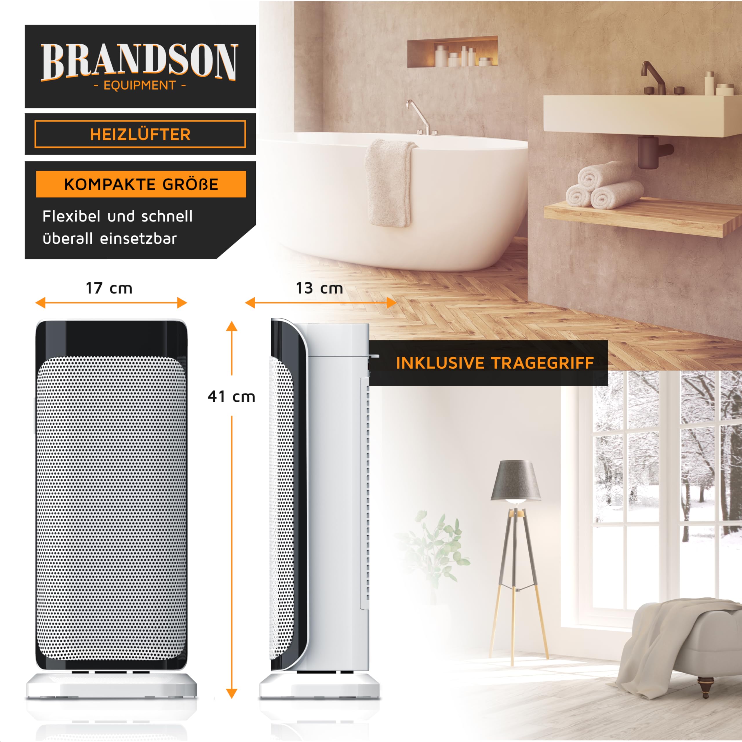 Brandson - Energy Efficient Ceramic Space Heater with Remote Control - Quiet Oscillating Bathroom Heater with Timer - GS Certified - Perfect for Bedroom, Office & Small Spaces