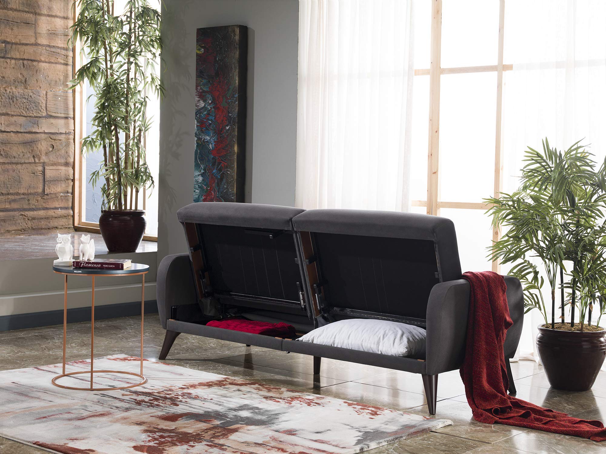 BELLONA Functional Sofa in a Box - Easy Assembly Modern Couch (Charcoal Gray) for Living Room, Apartment & Small Spaces