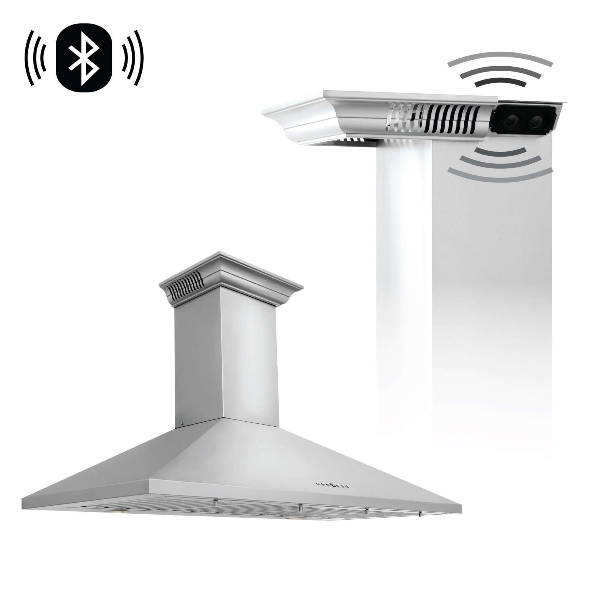 ZLINE KL2CRN BT Stainless Steel Wall Mount Range Hood with Ducted Ventilation & Built-in CrownSound Bluetooth Speakers - Perfect for Modern Kitchens & Home Entertainment