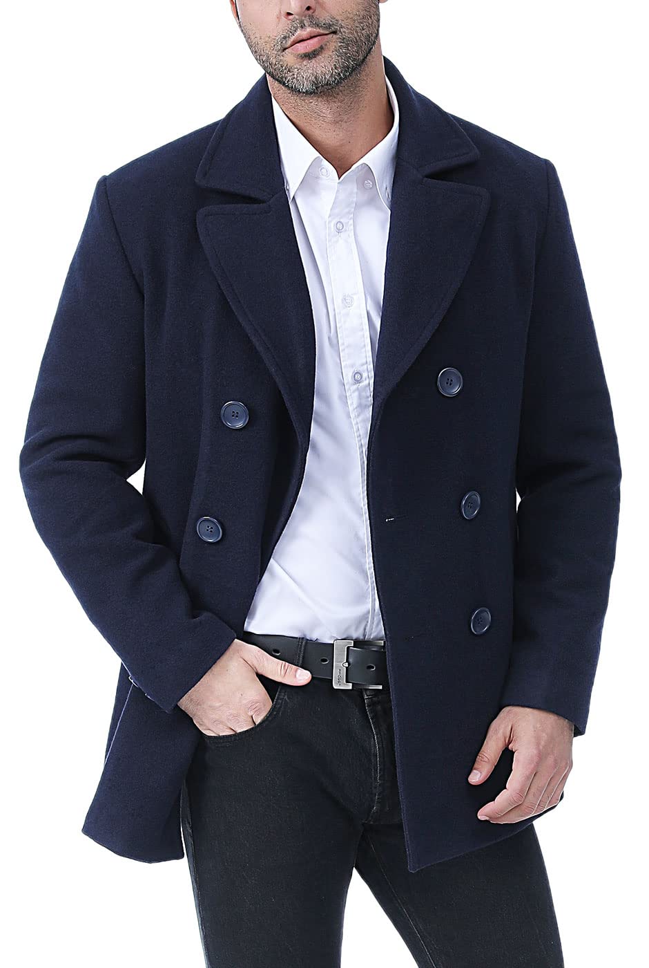 BGSD Men's Wool Blend Pea Coat - Classic Winter Overcoat for Big & Tall or Short Sizes | Warm Formal Outerwear for Office, Dating & Special Occasions