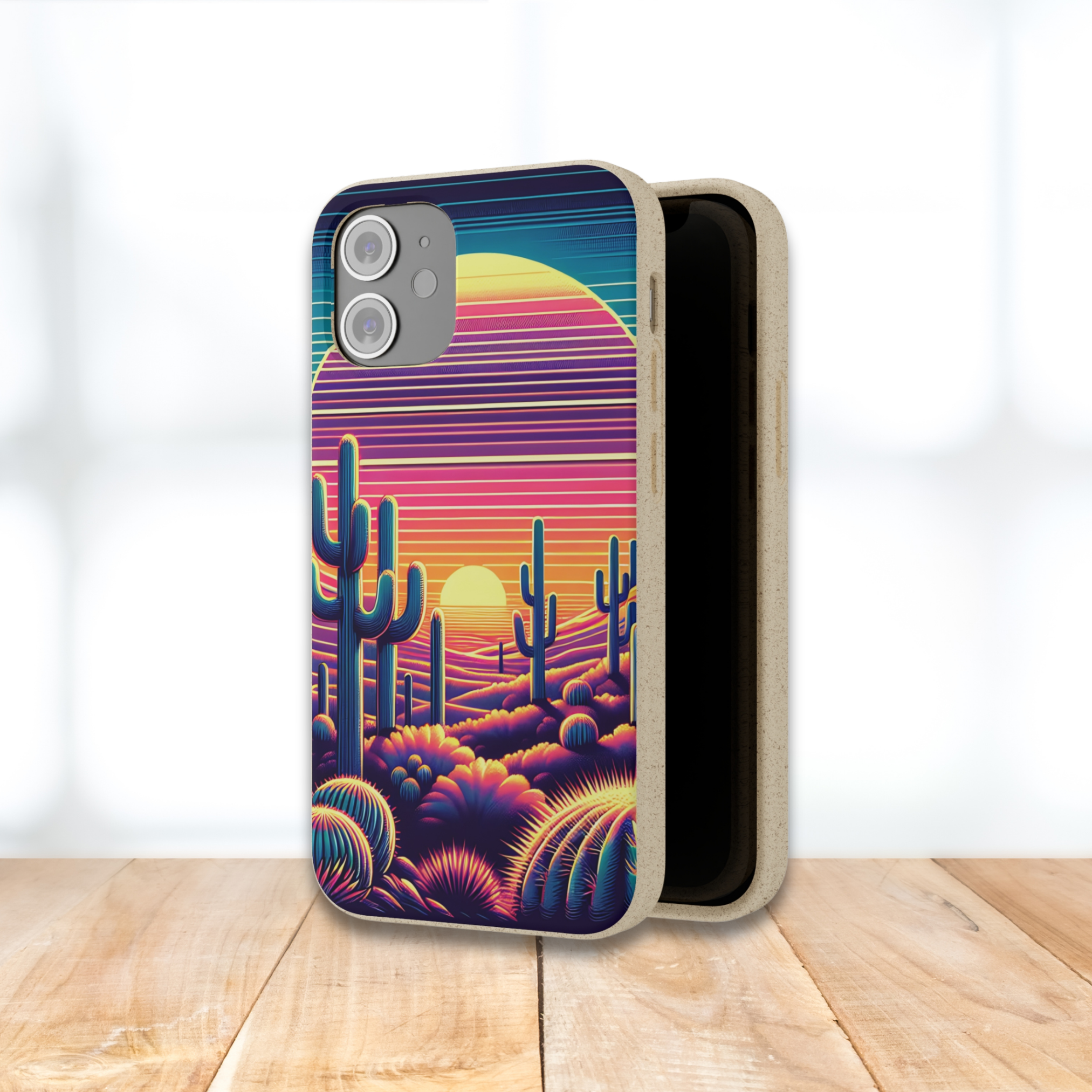 Eco-Friendly Biodegradable Phone Case - Matte Finish Sunset Desert Design, Wireless Charging Compatible for iPhone & Samsung | Perfect for Outdoor Adventures & Daily Use