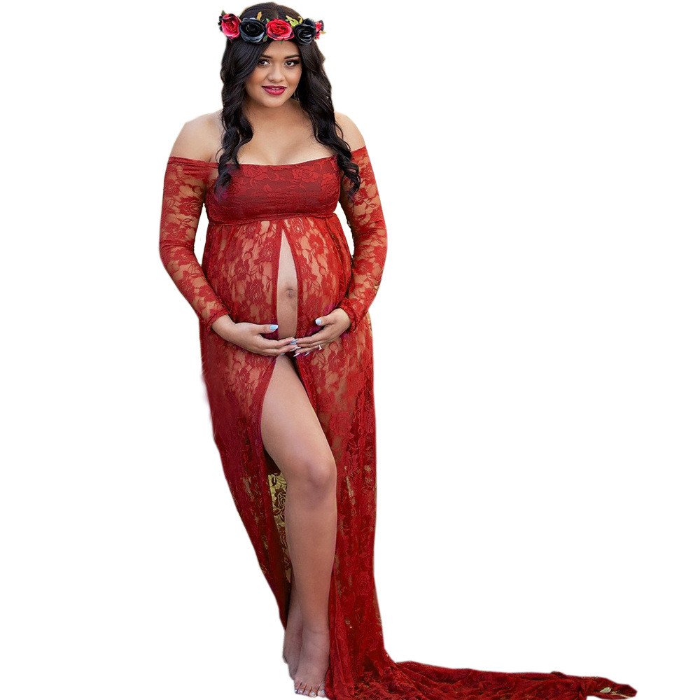 Elegant White Lace Maternity Dress for Photoshoot - Off Shoulder Long Pregnancy Gown for Women - Perfect for Maternity Photography, Baby Shower, and Special Occasions