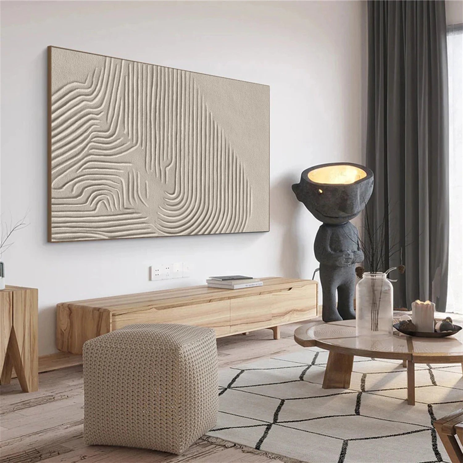 Custom Size Beige & Brown Abstract Wall Art Canvas Print #BB145 - Perfect for Living Room, Bedroom & Office Decor