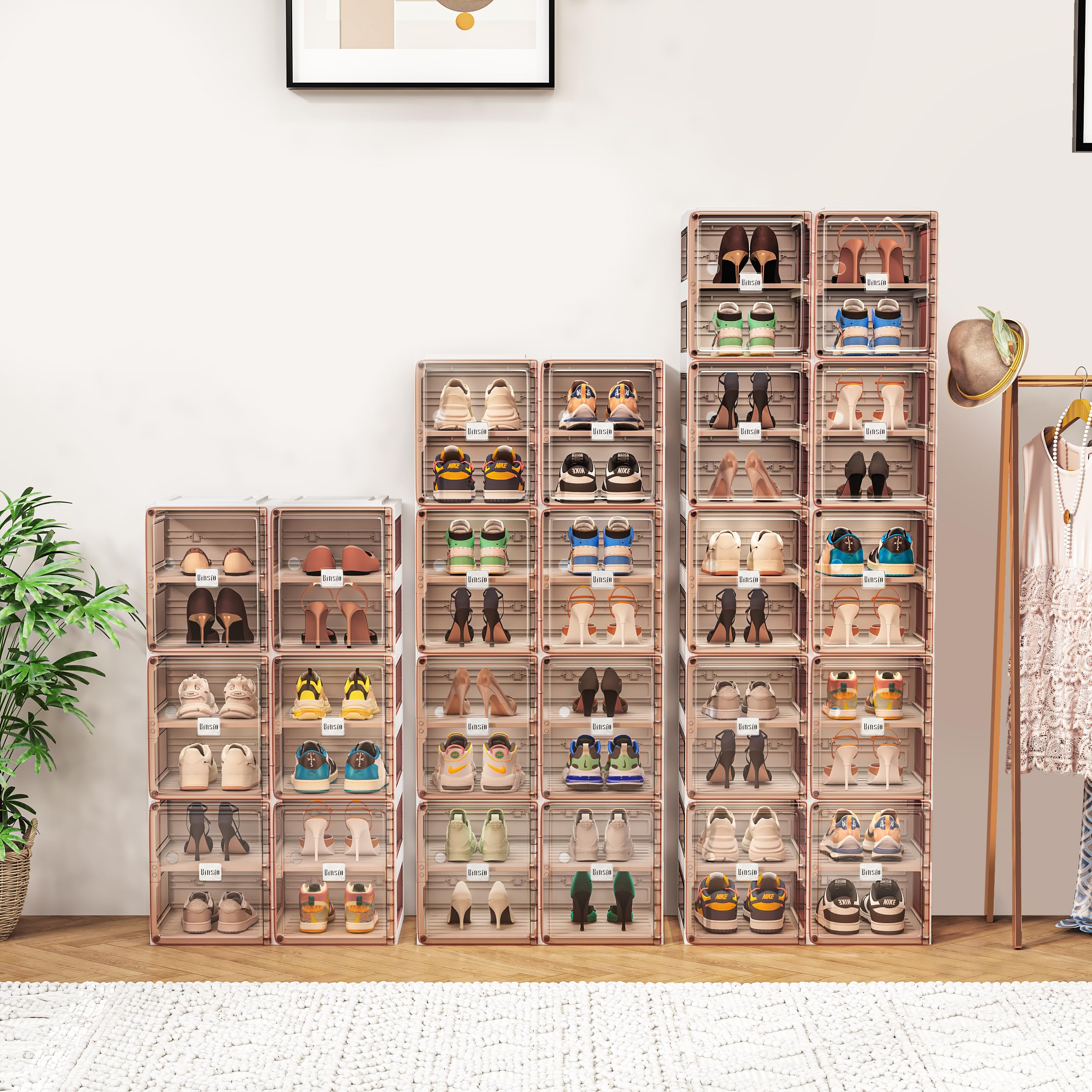 BINSIO 10-Tier Shoe Storage Cabinet with Clear Plastic Doors - Foldable, Portable Closet Organizer for Entryway, Bedroom & Closet - Easy Assembly Shoe Rack for Sneakers, Boots & Heels | Perfect for Small Spaces & Home Organization