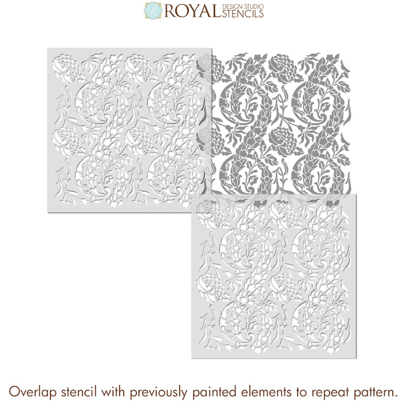 Premium Saxony Damask Wall Stencil Kit - Reusable DIY Painting Template for Home Decor, Accent Walls & Furniture | Perfect for Bedrooms, Living Rooms & Craft Projects