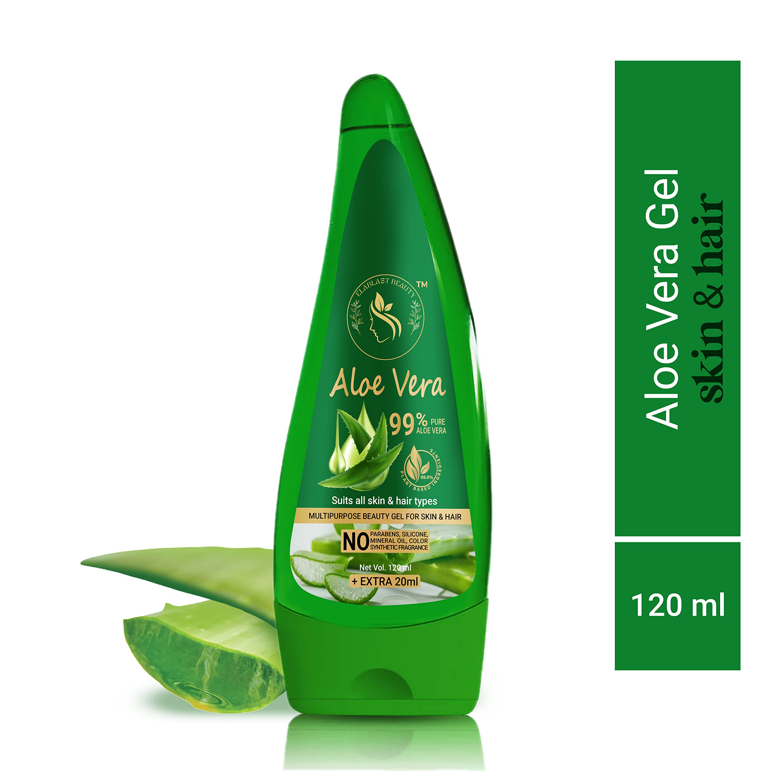 ELABLAST BEAUTY Pure Aloe Vera Gel 120ml - Natural Moisturizer for Face & Hair Care, Soothing Skin Treatment for Sunburn, Acne & Dry Skin - Promotes Healthy Hair Growth & Glowing Complexion - Perfect for Daily Skincare Routine, After Sun Care & Hair Hydration