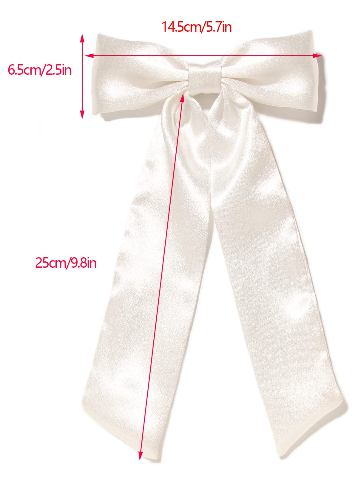 Elegant White Satin Hair Bows for Women & Girls - 2pcs Long Tail Ribbon Hair Clips, Big Pompom Barrettes Hair Accessories | Perfect for Weddings, Parties & Everyday Style