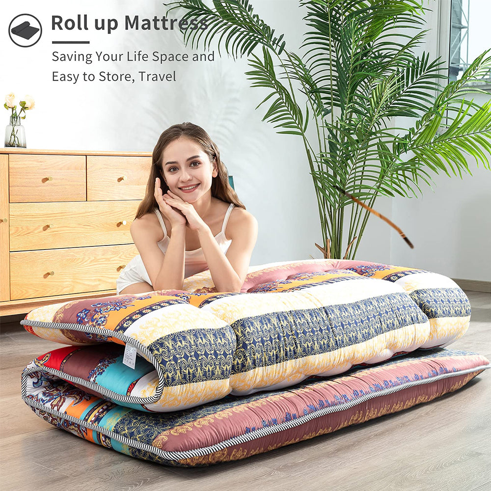 MAXYOYO Japanese Bohemian Style Floor Futon Mattress - Comfortable & Portable for Guest Beds, Camping, Yoga & Meditation | Eco-Friendly Home Decor