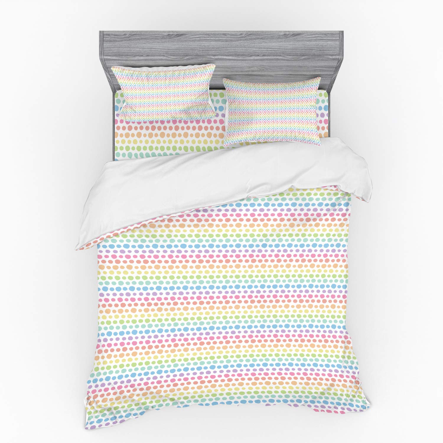 Ambesonne Abstract Duvet Cover Set - Colorful Pastel Polka Dots on Plain Background, 4-Piece Queen Size Bedding Set with Shams & Fitted Sheet, Multicolor - Perfect for Modern Bedrooms, Guest Rooms & Bohemian Home Decor