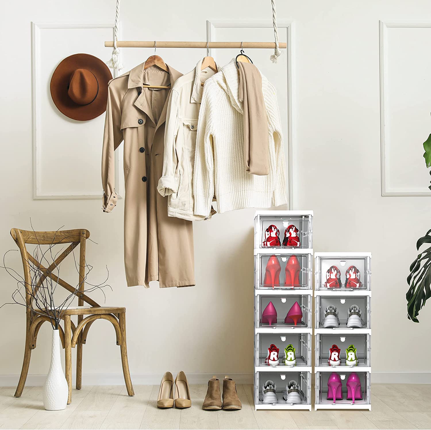 Utopia Home 6-Tier Stackable Shoe Organizer - White Plastic Foldable Shoe Storage for Closet | Space Saving Sneaker & Boot Containers | Perfect for Small Spaces, Dorm Rooms & Apartment Organization