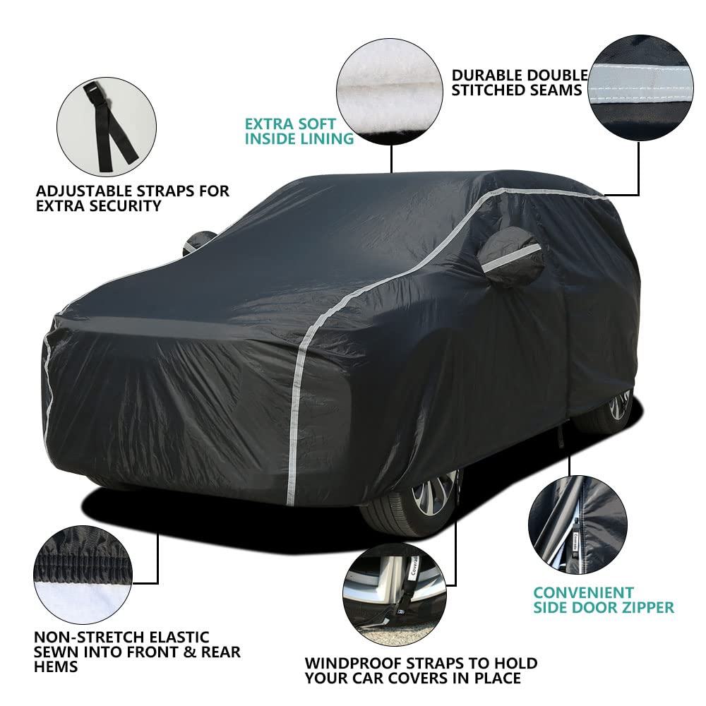 Waterproof All-Weather Car Cover with Soft Cotton Lining & Zipper Door - UV, Rain, Snow & Hail Protection for SUV, Truck, Automobiles (170