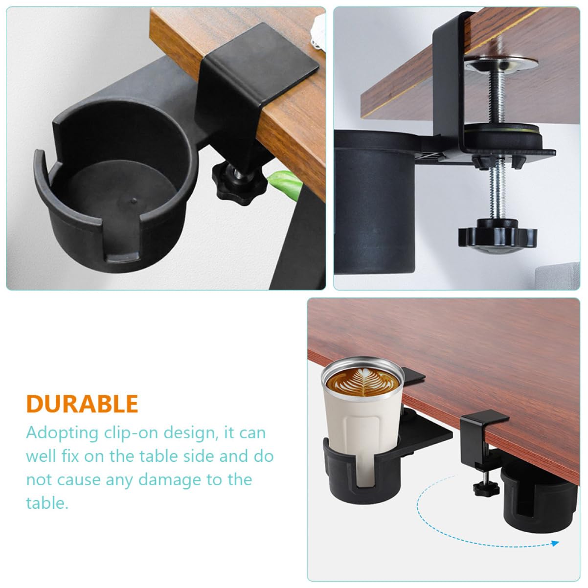 4-Pack Clip-On Cup Holders for Desk & Sofa - Universal Desk Side Bottle Holder, Couch Cup Clip, Computer Desk Drink Clamp - Perfect for Office, Gaming, Study & Home Use