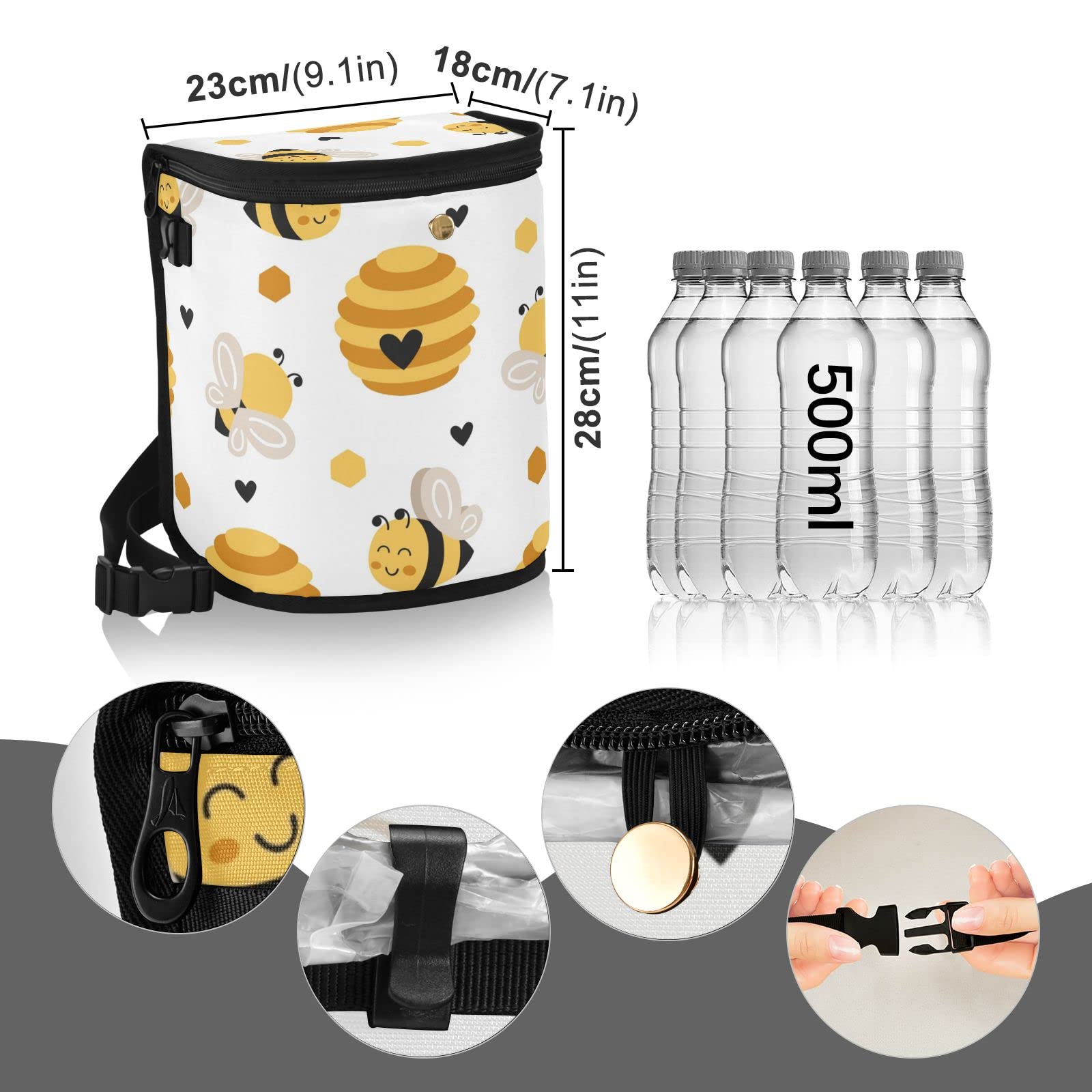 ASLSIY Cute Little Bee Car Trash Can with Lid - Waterproof Auto Garbage Bin, Hanging Leak-Proof Organizer, Collapsible Portable Car Trash Bag for Sedan, SUV, Truck | Perfect for Road Trips, Commuting & Keeping Your Vehicle Clean