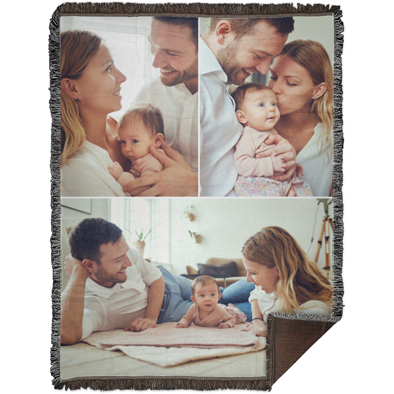 **Personalized Photo Blanket - Custom Woven Cotton Throw with 1-3 Photos (60