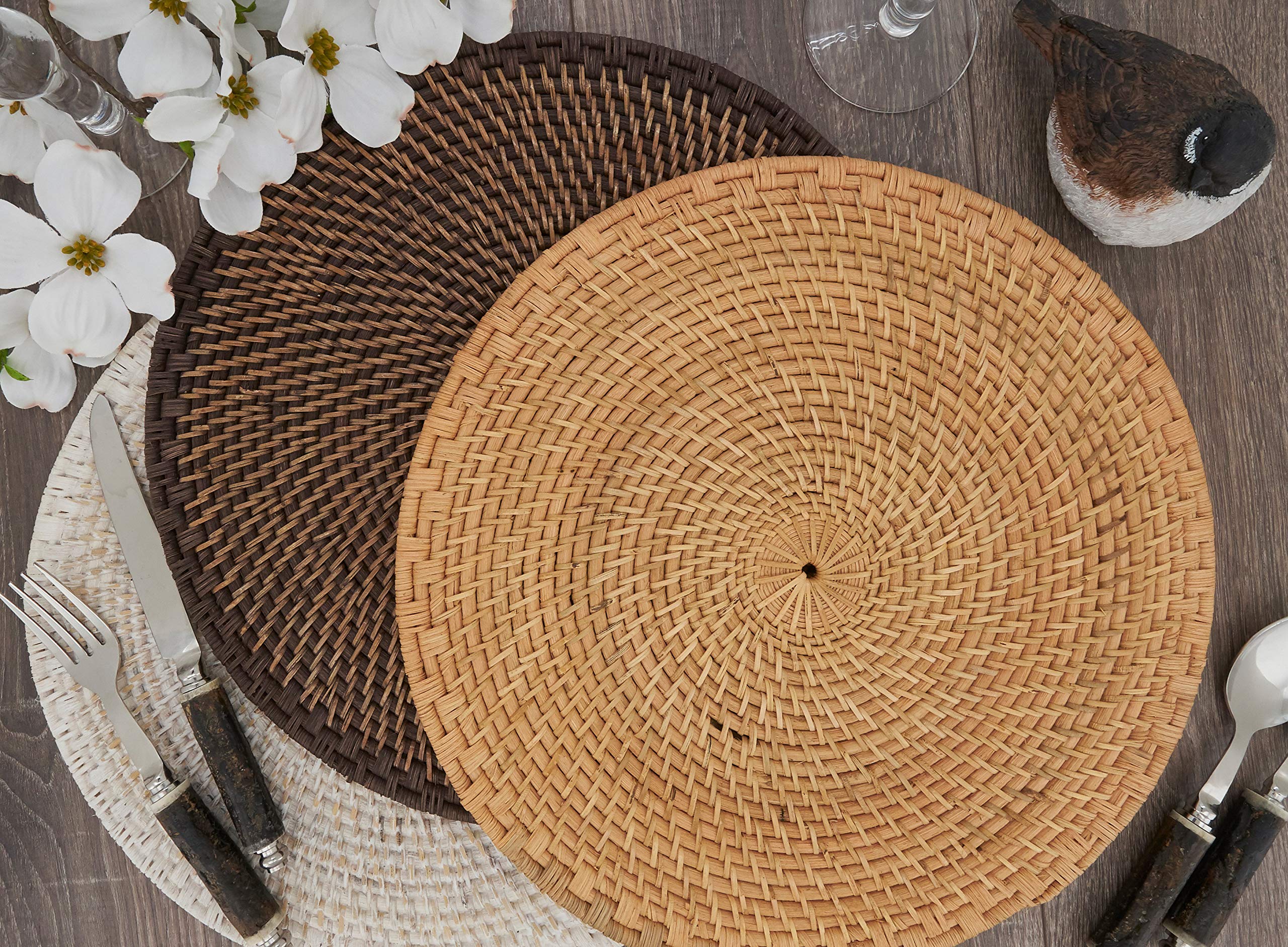 Premium Woven Rattan Placemats Set of 4 - Natural White 15