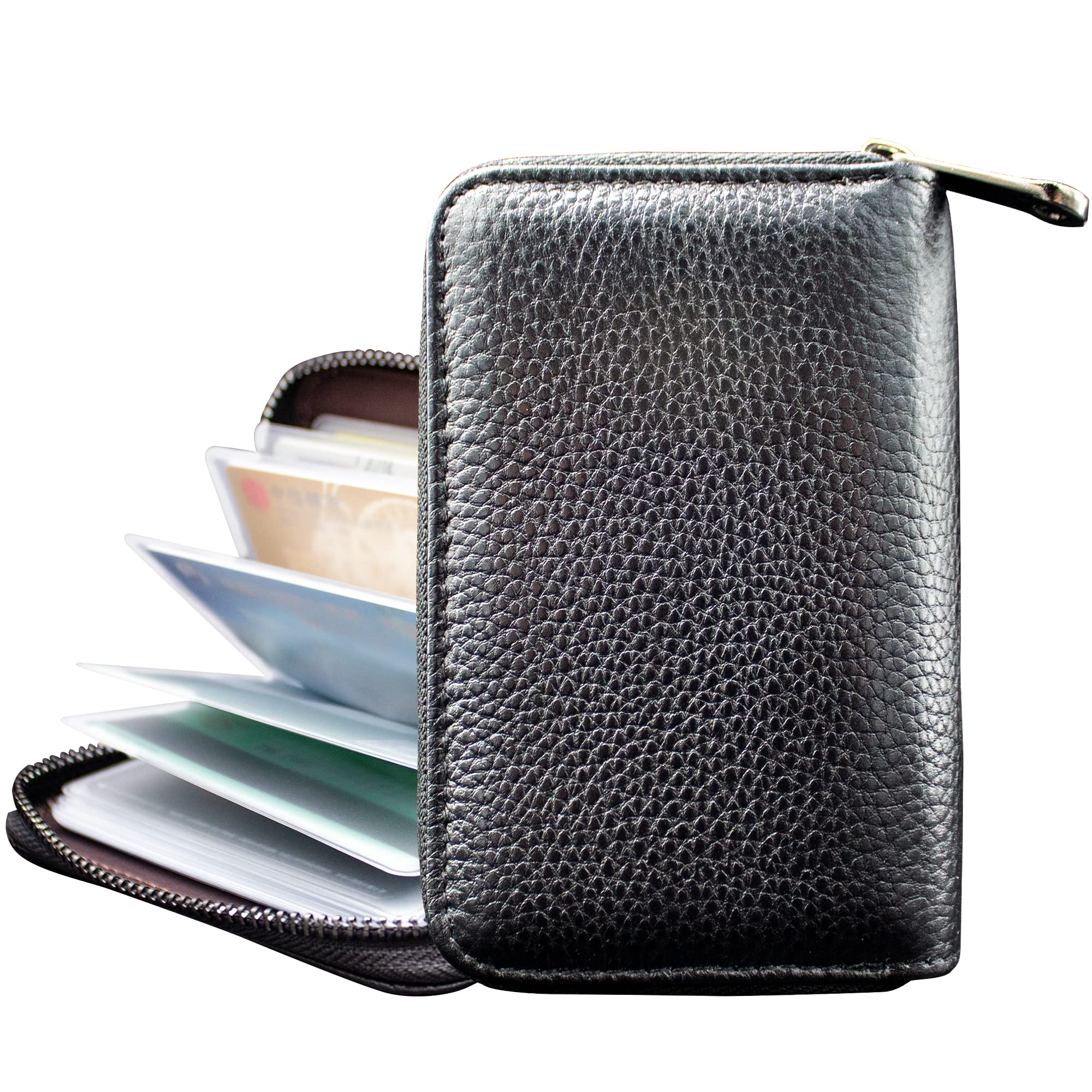 Teskyer Genuine Leather RFID Blocking Credit Card Wallet - Slim Zipper Card Holder with 20 Slots for Men & Women | Perfect for Travel, Business & Everyday Use