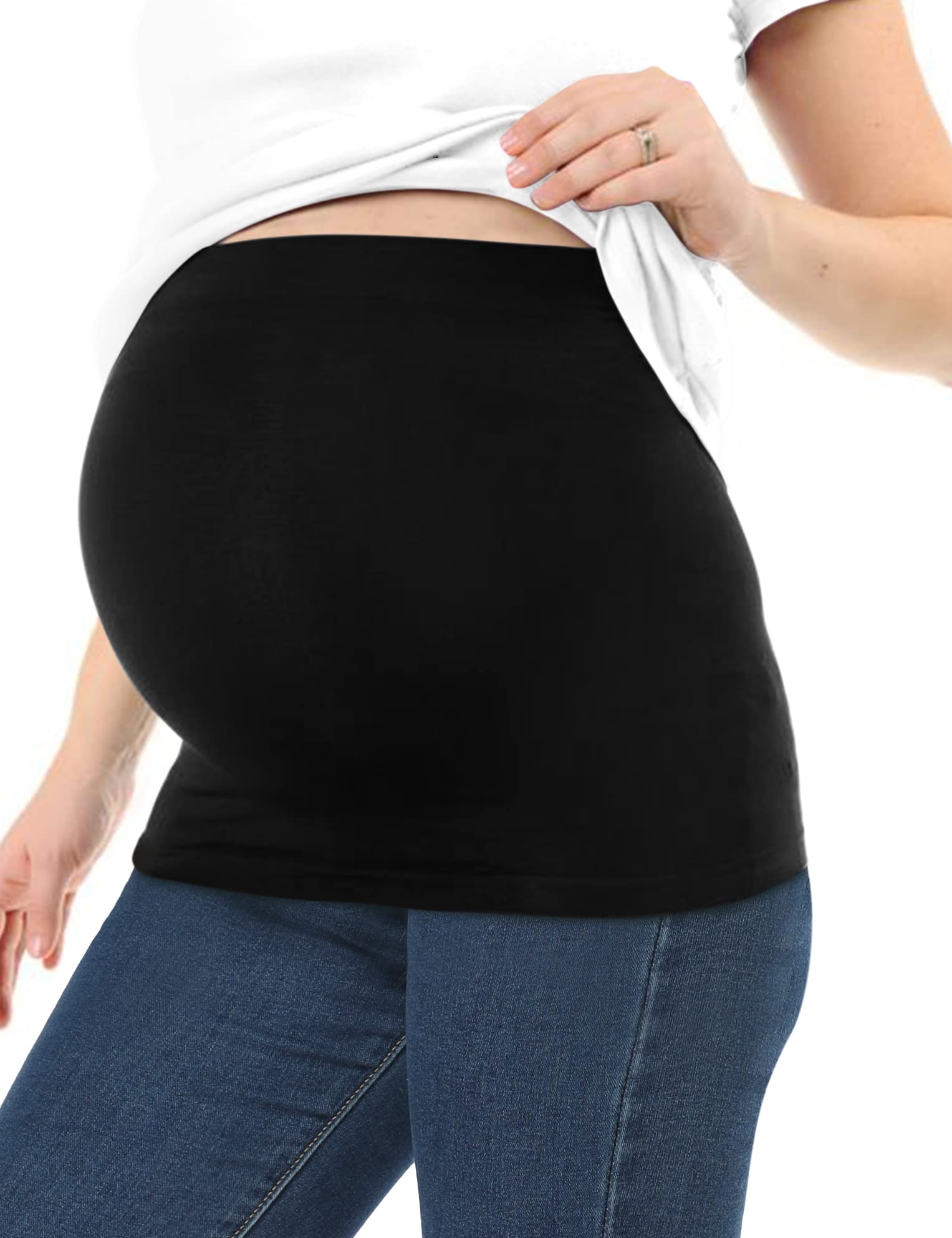 **KIM S Maternity Belly Band - Pregnancy Support Belt for Pants, Black - Comfortable & Adjustable for All Trimesters - Perfect for Work, Exercise & Everyday Wear**