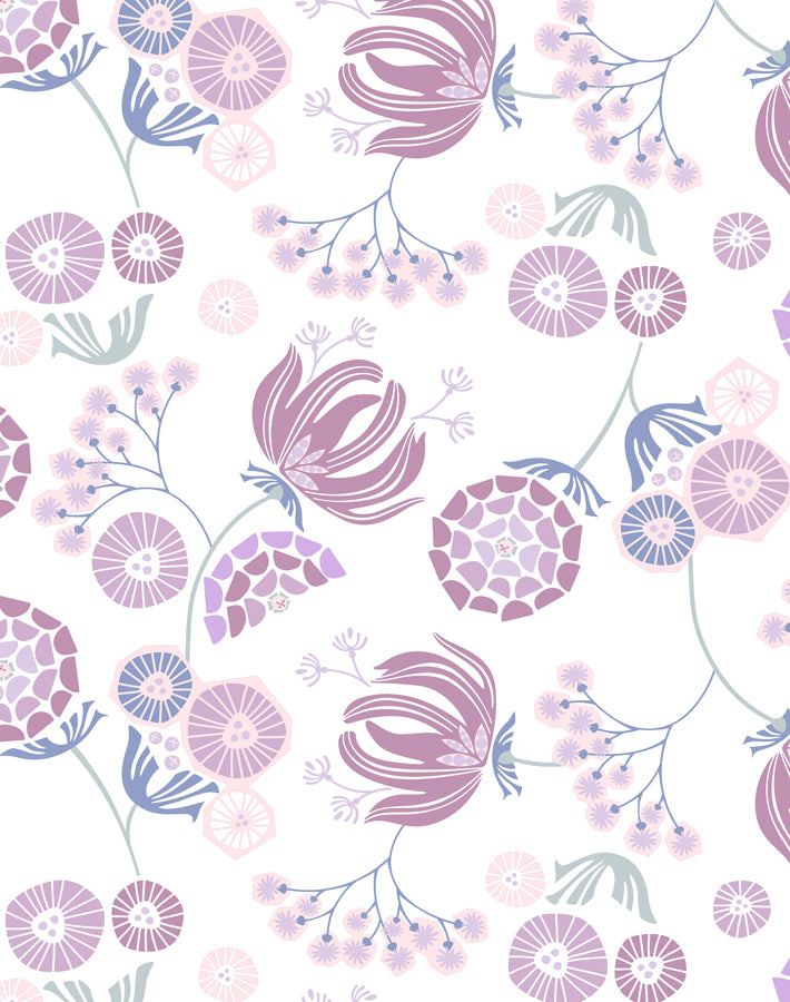 Mediterranean Floral Wallpaper | Lavender Botanical Peel & Stick Wallpaper for Bedroom, Living Room & Nursery Decor