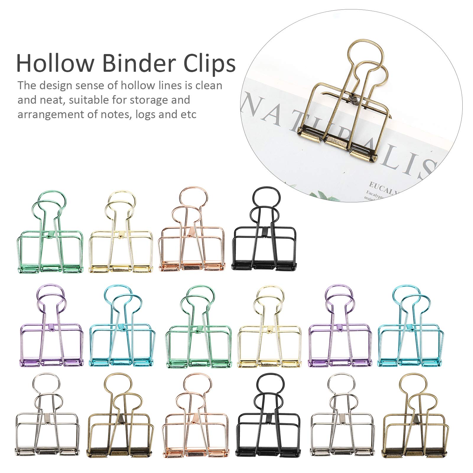 16pcs Colorful Hollowed Metal Binder Clips - Multicolor Paper Clips for Office, School & Home Organization - Strong Iron Wire Document Clamps for Files, Notes & Bulletin Boards