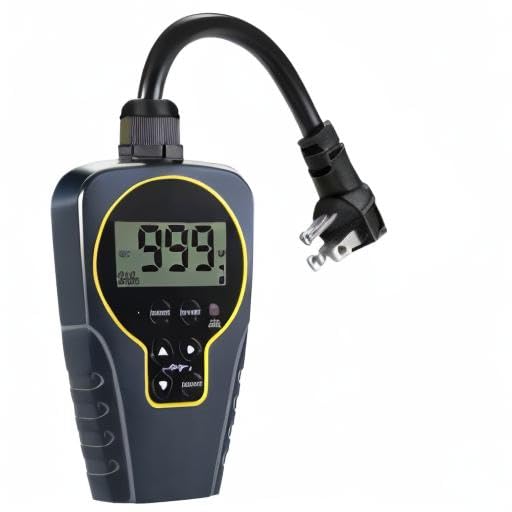 1s to 999h Adjustable Digital Timer Plug - Outdoor Waterproof Electrical Outlet with Countdown & Light Sensor - Perfect for Holiday Lights, Aquariums, and Garden Irrigation (15A 1HP)