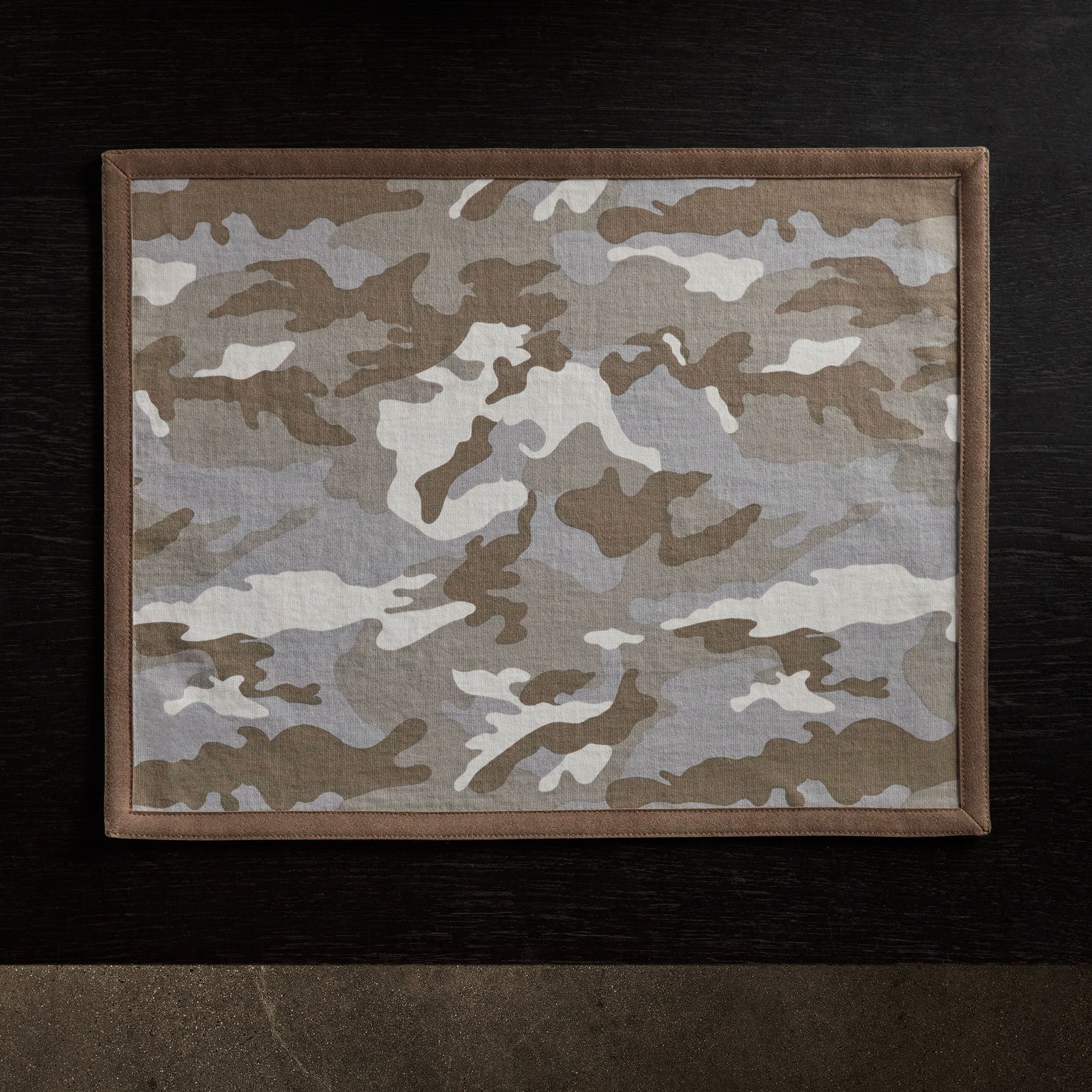 Premium Camo Placemat with Suede Trim - Waterproof & Non-Slip Desert Camo/Natural Design for Dining Table, Picnic, and Outdoor Camping Use