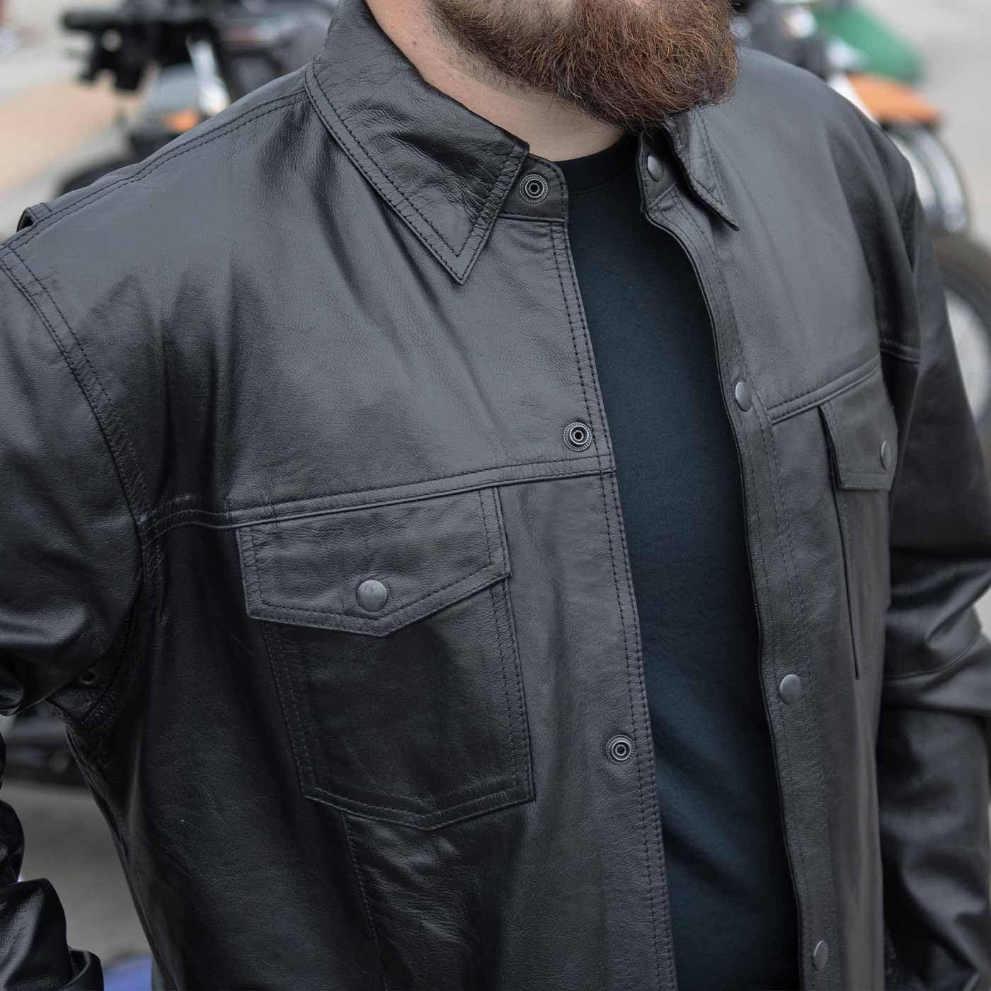 Milwaukee Leather LKM1600 Men's Black Lightweight Biker Jacket - Stylish Motorcycle Shirt for Casual Riding & Everyday Wear