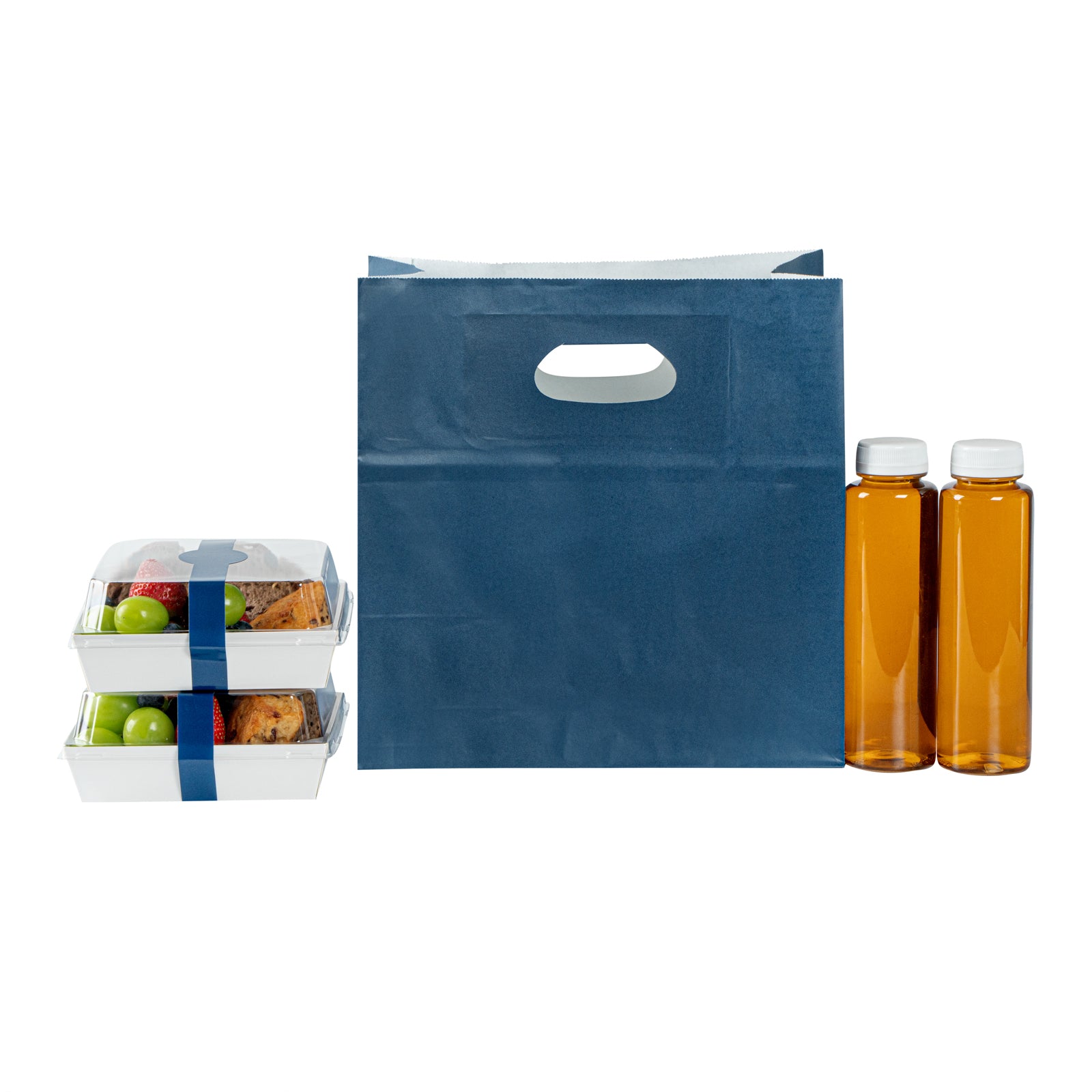 Premium Rectangle Midnight Blue Paper Take Out Bags with Handles - 11