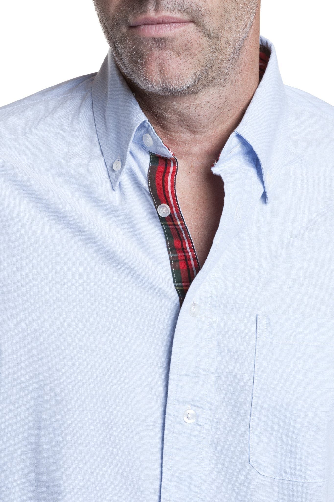 Royal Stewart Tartan Trim Blue Oxford Chase Shirt - Classic Men's Dress Shirt for Business, Office & Formal Occasions