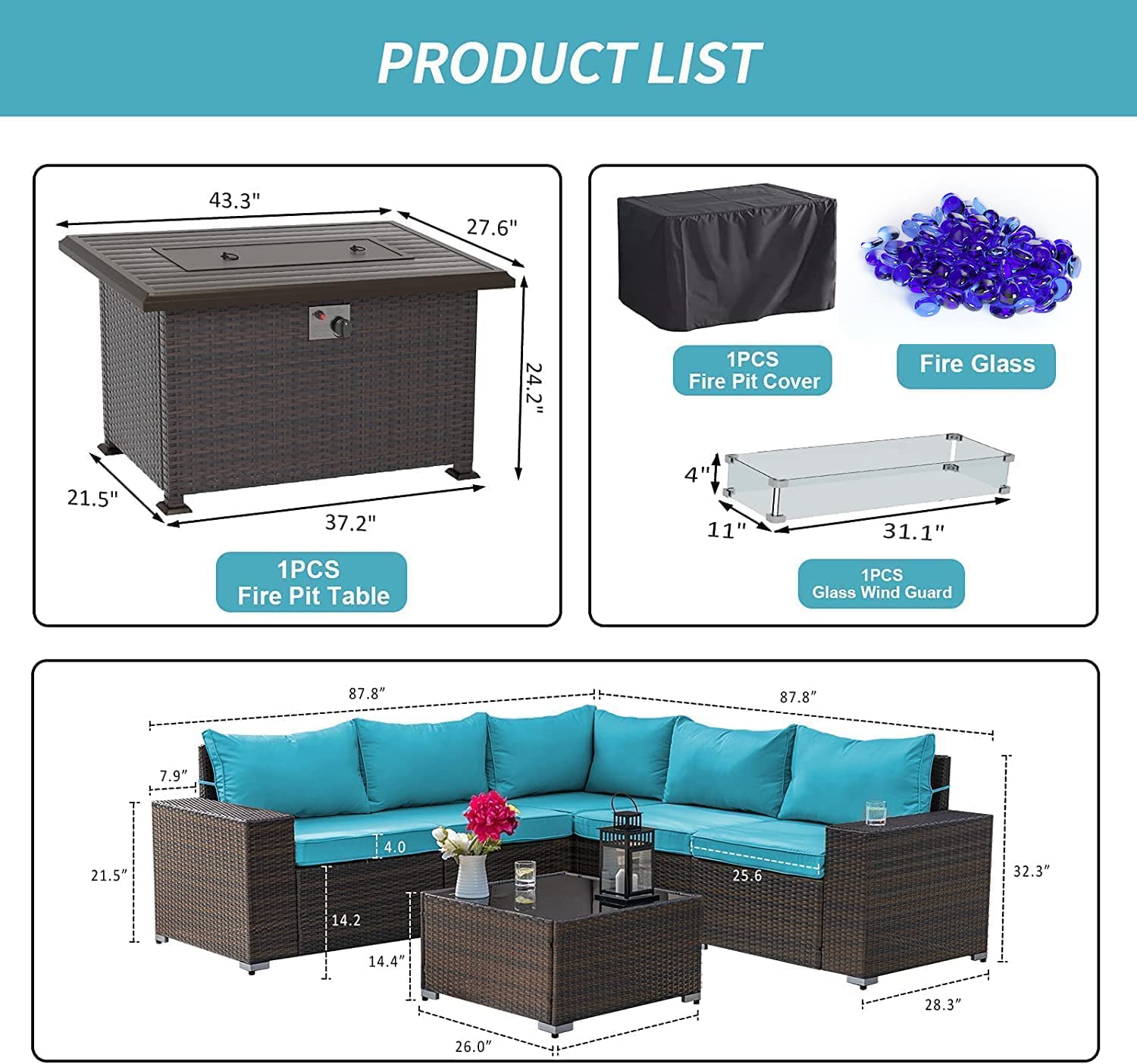 **Kullavik 7-Piece Outdoor Patio Furniture Set with 43