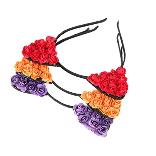 Beaupretty 10pcs Cat Ear Scrunchie & Paper Rose Flower Headbands - Cute Hair Hoops for Women, Ladies Hair Accessories | Perfect for Birthday, Carnival, Easter, Cosplay Costume & Daily Fashion Styling