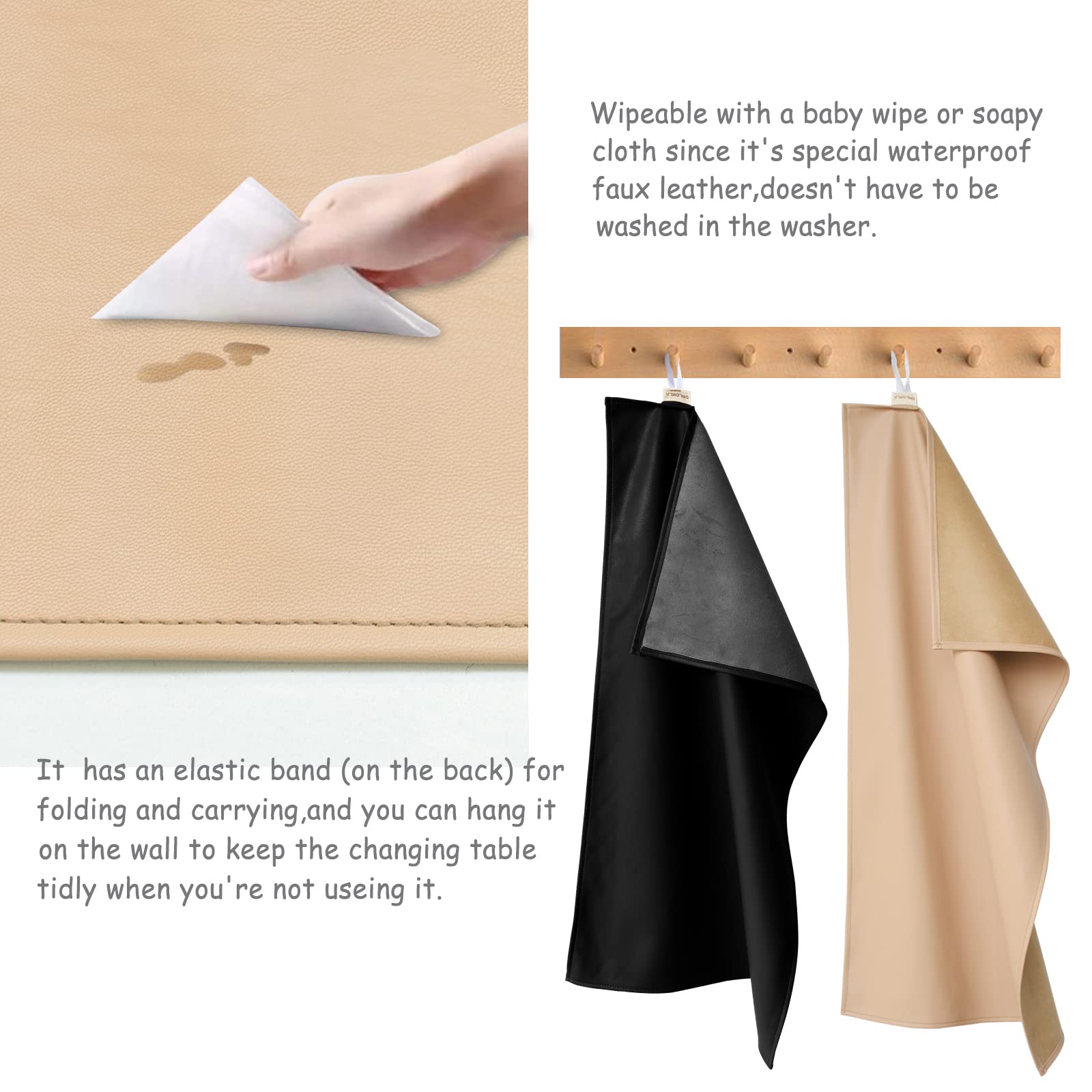 Owlowla Portable Baby Diaper Changing Pad - Waterproof Travel Changing Mat with Liner for Newborns & Toddlers (Beige & Black) | Ideal for Home, Nursery, Travel & On-the-Go Diaper Changes