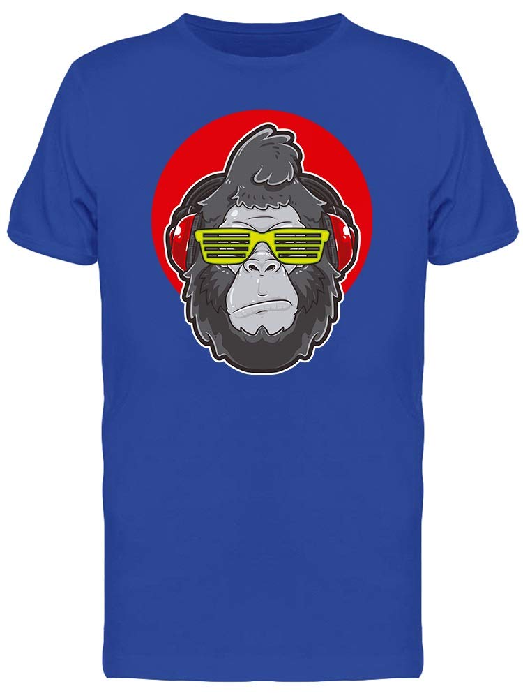 Gorilla Headphones Music T-Shirt for Men - Royal Blue Cotton Graphic Tee - Perfect for Concerts, Gyms & Casual Wear
