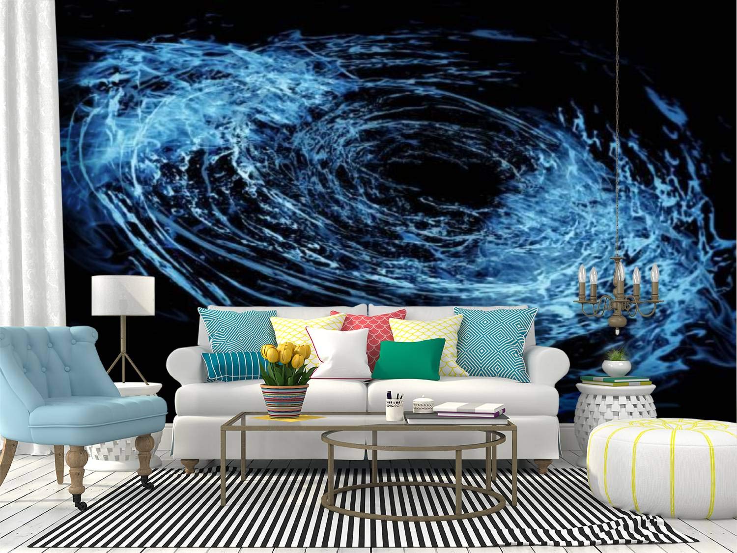 Abstract Blue Water Swirl Peel and Stick Wallpaper - Self-Adhesive Removable Vinyl Wall Mural for Home Decor | Perfect for Living Rooms, Bedrooms & Offices