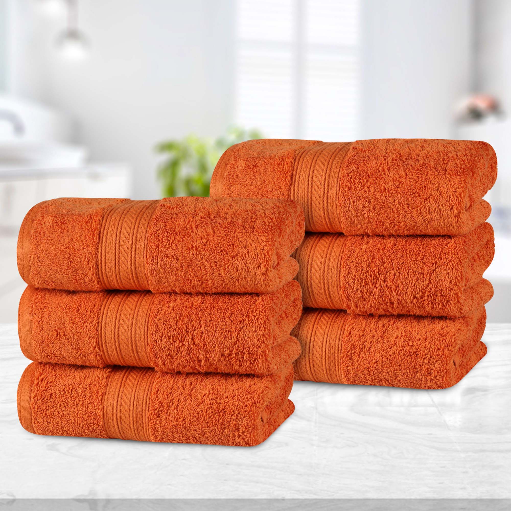 Premium Atlas Cotton Plush Absorbent Heavyweight Luxury Hand Towels - Set of 6 Soft Bathroom Towels for Spa, Guest Bathroom, and Upscale Hotel Use